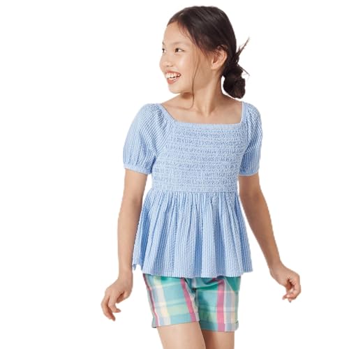 Lands' End Girls Short Sleeve Smocked Woven Top