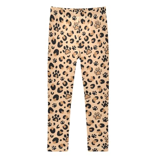Girls Leggings Soft Toddler Ankle Length Bottoms Leopard Paw Print Kids Dance Yoga Pants 4-10 Years