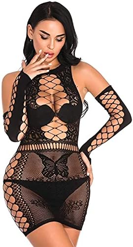 Bommi Fairy Women Lingerie Fishnet Set Chemise + Sleeve Babydolls Mini Dress Mesh Sleepwear Free Size UK 4-20
