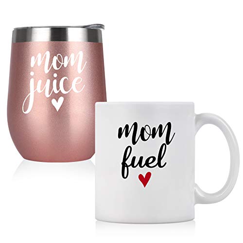 Qtencas Mom Gifts, Mom Juice Mom Fuel Coffee Mug And Wine Tumbler Set, Birthday Christmas Gifts For Mom New Mom Mothers To Be Wife Women Mother's Day, Insulated Stainless Steel Wine Tumbler With Lid #TOP10