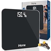iHome Digital Scale, Bathroom Scale, Batteries Included, Scale Body Weight, Weight Scale, Bathroom Scales for Weight, Digital Scales for Body Weight (Black)