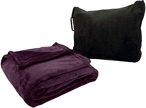 Style Basics Silky Soft Thick Plush Packable Travel Blanket with Black Plush Carrying