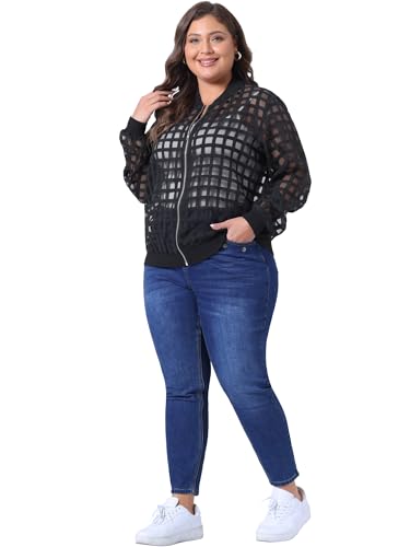 Agnes Orinda Mesh Sheer Jackets for Women Plus Size 2025 Fall Fashion See Through Long Sleeve Zip Up Bomber Jacket3