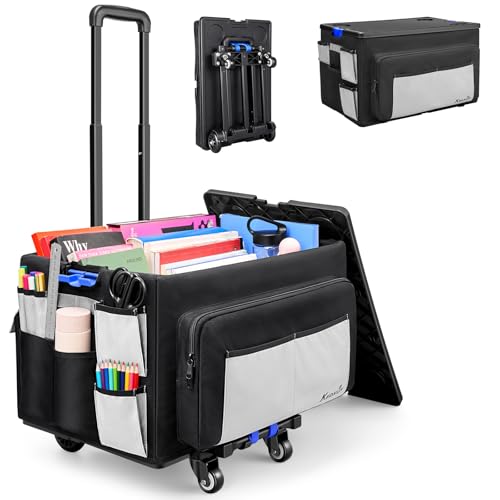 KEDSUM 2 in 1 Rolling Car twith Canvas Organizer Bag, 290LBS/70L Capacity Collapsible Teacher...