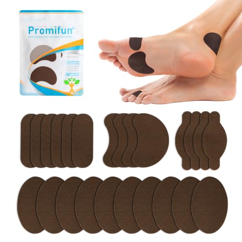 Image of Promifun Moleskin Strips with Adhesive Blister Prevention Pads,Brown 24 Pcs | Mole Skin Tape Stickers for Feet Heel Shoes Padding- 4 Pre-Cut Shape Blisert Bandage for Feet,Travel Essentials