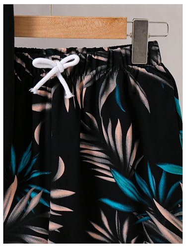 Image of RoseSeek Boy's 2 Piece Outfits Letter and Tropical Graphic Tees and Shorts