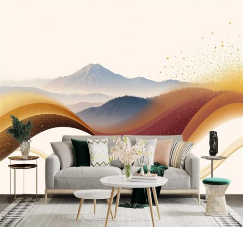 XLMING Abstracto Estético Paisaje De Montaña Olas Doradas Colinas Envueltas En Niebla 3D Papel Pintado Pared Premium Textura Seda Estudio Comedor Vinilos Dormitorio Sofás TV Cocina-350cm×256cm