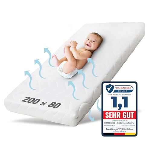 Ehrenkind® Kindermatratze Pur | Baby Matratze 80x200 Standard 100 by Oeko-TEX | Babymatratze 80x200 aus hochwertigem Schaum und Hygienebezug
