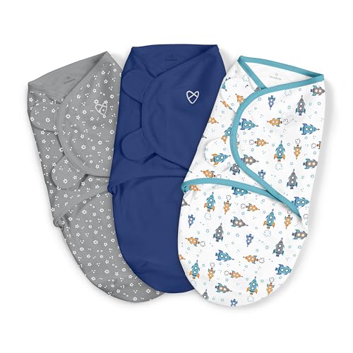 Image of SwaddleMe by Ingenuity Original Swaddle with Easy-Change, 100% Cotton, Improves Sleep & Calms Startle Reflex, 3-6 Months, 3-Pack - Superstar