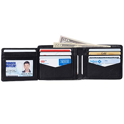 Alpine Swiss Rfid Luka Men's Flip Id Wallet Deluxe Capacity Id Bifold With Divided Bill Section Camden Collection Soft Nappa Black #TOP3