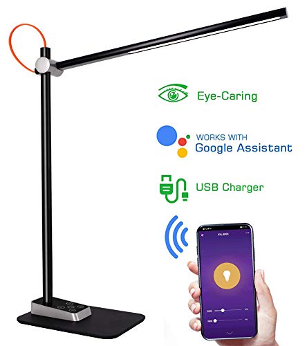 Lampe de table intelligente LUCKY OLEAN Lampe de Bureau LED 3 Modes de Couleur et 6 Niveaux de Luminosité Ajustable Contrôle Tactile Protection des Yeux Lampe de Table avec 1 Port Chargeur USB