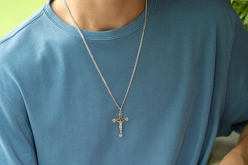 Heartland Store Men's Crucifix Sterling Silver Pendant Necklace- 24" Rhodium-Plated Heavy Curb Chain, Tarnish-Resistant, Meaningful Necklace, USA-Made4