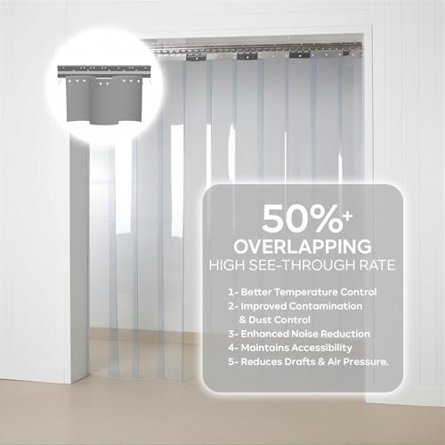 Acepunch Clear PVC Strip Door Curtain Kit 60 x 96 in(5x8 ft.) – Heavy Duty Waterproof Plastic Strips for Walk-in Freezers, Garage, Warehouse – Easy Install with Mounting Hardware 1173