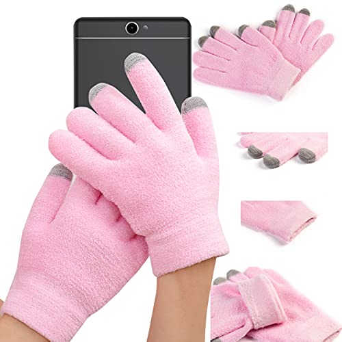 Moisturizing Gloves Set Gel Soften Repair Cracked Skin for Dry Skin Can Touch Screen Can Use Mobile Phone (Pink)