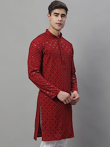 Image of Jompers Men's Chikankari Rayon Regular Fit Embroidered and Sequence Kurtas Only