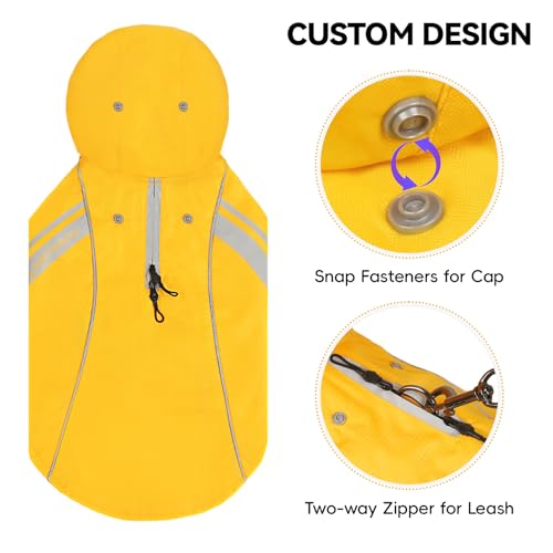 VIVAGLORY Wetoff Hunderegenmantel, Regenmantel Hund für Winter, Hunderegenjacke, Wasserdicht & Reflektierend Gefütterter Regenschutz, XL, Gelb