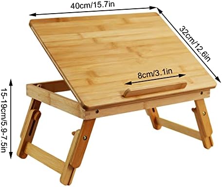 WKWKER Bamboo Laptop Desk with Folding Legs Tilting Surface Workstation Table Adjustable Laptop Stand Bed Tray for tv Sofa Study Computer Ipad Book (Natural)