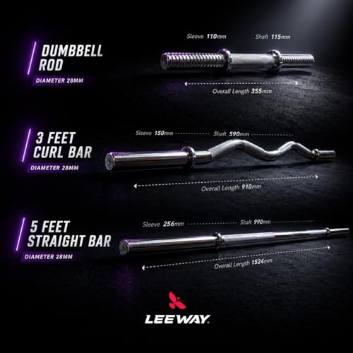 Image of Leeway 20kg Combo | Home Gym Set for Men | Barbell Rod with Plates and Dumbbell Set | Dual Grip Rubber Coated Weight Plates, 3 Ft Curl + 5 Ft Rod (28mm) | Gym Equipments for Home Workout Zym (20kg Set (5X4))