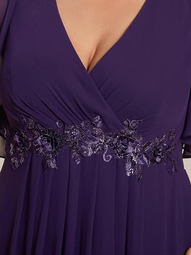 Image of Ever-Pretty Short Sleeves V Neck Plus Size Formal Dresses for Curvy Women Chiffon Mother of The Bride Dress Evening Gowns