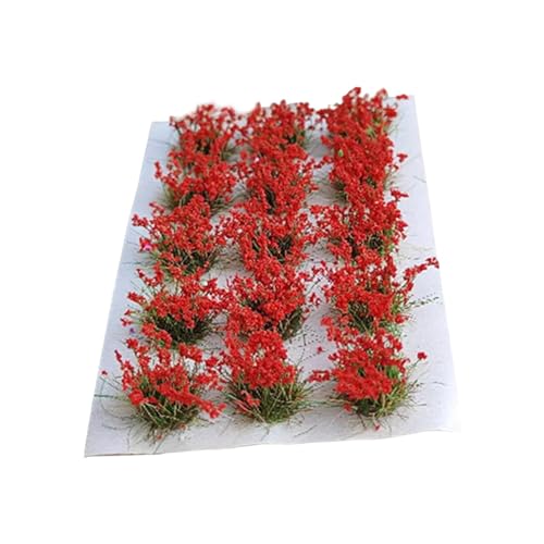 DIY Miniature Flower Cluster Grass Tufts 15Pcs Artificial Model Grass for Scenery Landscape Architectural Model Railway Layout- Red - Thumbnail 2