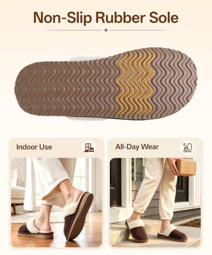 Image of Litfun Fuzzy Memory Foam Slippers for Women Indoor Outdoor House Shoes