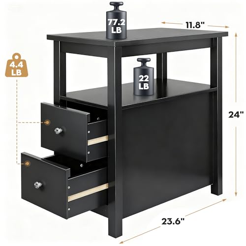 ZENY Narrow End Table Side Table with Drawer and Open Shelf Sofa Table for Living Room Bedroom, Bedside, Couch