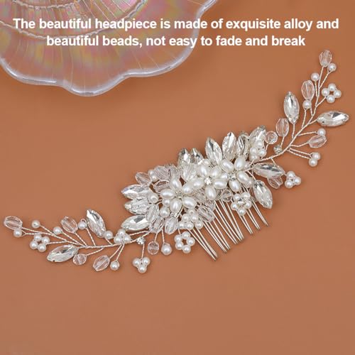 ZOKJSW Braut Hochzeit Haarkämme Blume Perle Kopfschmuck Braut Kristall Blatt Haarschmuck für Frauen und Mädchen