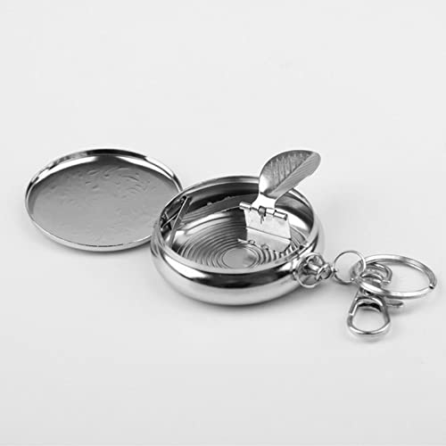 Image of 2PCS Circular Ashtray Portable Car Ashtray, Mini Size Pocket Ashtrays with Lid Smell Proof, Stainless Steel Travel Ashtrays with Keychain