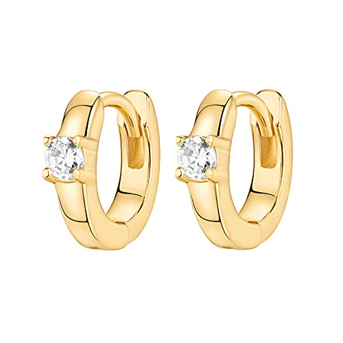 PAVOI 14K Gold Plated 925 Sterling Silver Cubic Zirconia Huggie Earrings | U-Shaped Snake Solitaire Small Round Huggie Stud Fashion Hoop Earrings for Women3