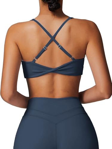 Image of ABOCIW Womens V Neck Twist Back Sports Bra Padded Low Impact Fitness Yoga Bra Workout Crop Top