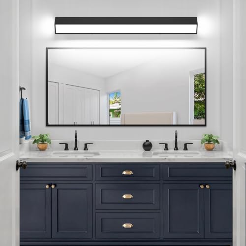 Image of 40-Inch LED Modern Bathroom Vanity Light Fixtures, Matte Black Modern Acrylic Bathroom Wall Lighting Fixtures Over Mirror (Cool White 6000K)