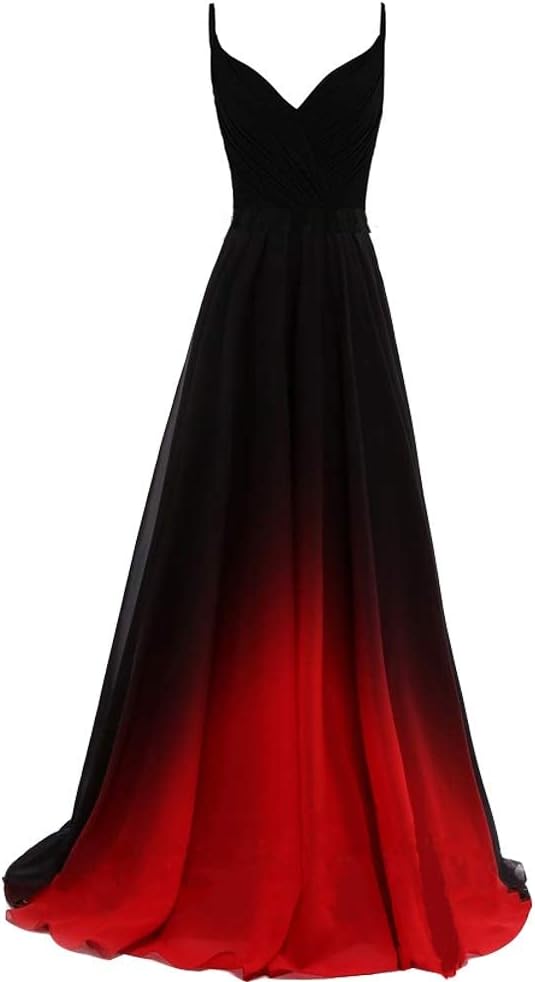 Lemai Women Formal Beaded Gradient Black Ombre Chiffon Long Prom Evening Dresses