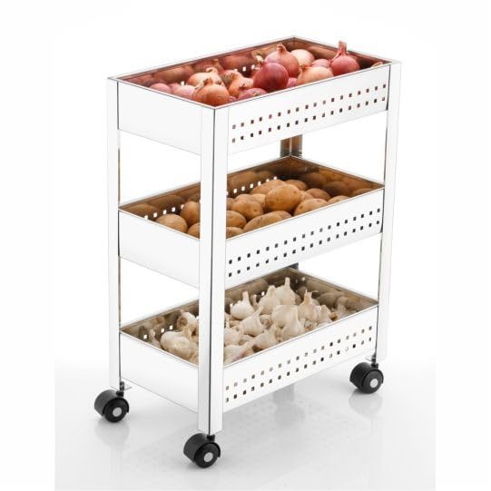 LUCCI® 3-Tier Portable & Multi-Utility Stand for Kitchen Storage | Room Organizer & Stainless Steel Book Shelf for Home | Easy-Move Kitchen Trolley with Wheels – Silver-picture-27