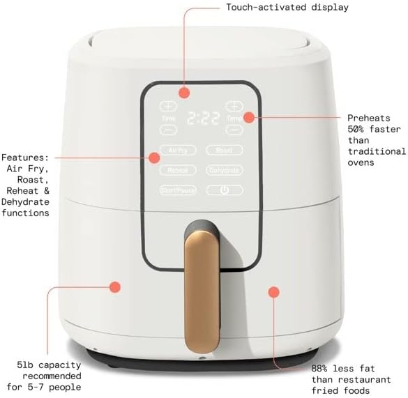 Miniatura 6 de Freidora de aire con pantalla táctil de 6 cuartos de galón, glaseado blanco