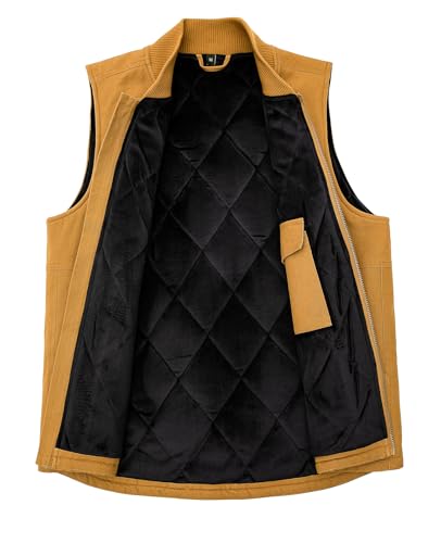 Image of ZENTHACE Mens Quilted Lined Duck Canvas Work Vest,Brass Zip Up