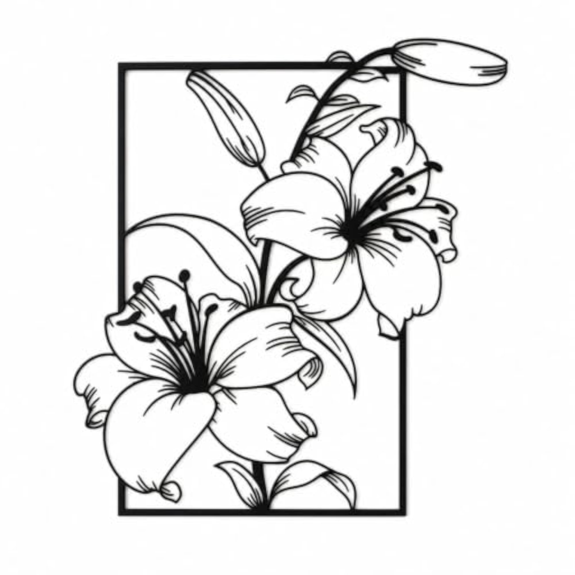 Black Lily Flower Metal Wall Decor, Minimalist Design