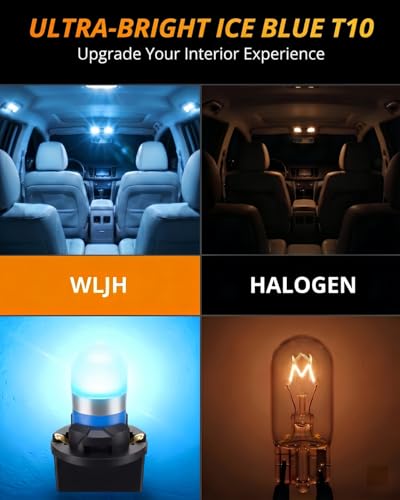 Image of WLJH Ice Blue PC194 T10 194 LED Bulb with Sockets for Instrument Cluster | 3030 SMD, Dimmable, Direct Fit, PC195 PC168, Dash Gauge Light, Dashboard Light, Nighttime Readability, 6-Pack