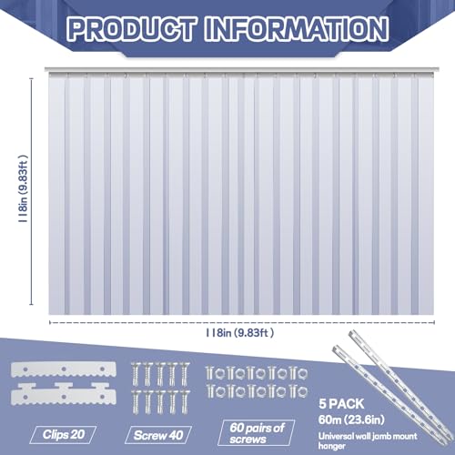 Image of Juexica 118 x 118 Inch Plastic Strip Door Curtain Kit 0.08'' Walk in Cooler Curtains PVC Freezer Door Curtain Smooth Waterproof Insulation Hurricane Shutters Gate for Warehouse Garage Industry (Clear)
