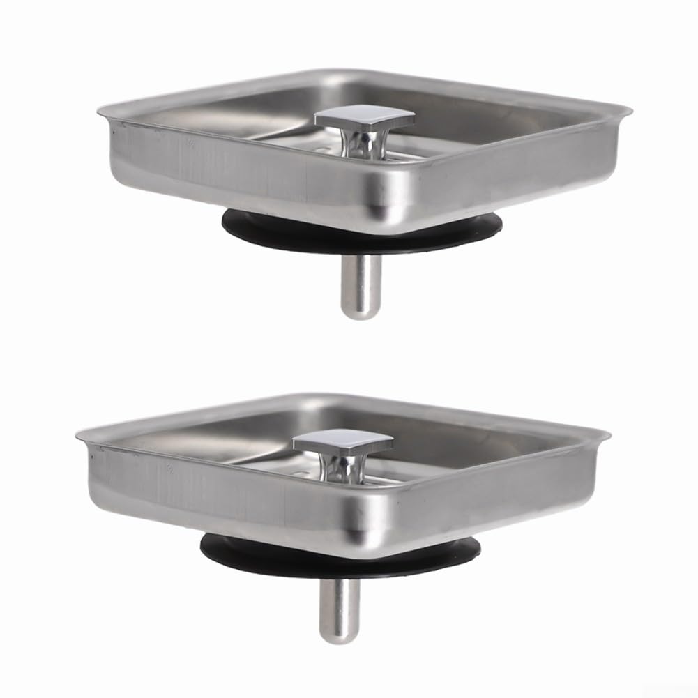 EpheyFIF Square Sink Stopper, Stainless Steel Kitchen Sink Strainer, Rust Free Kitchen Sink Plug and Strainer Drainer, for Stop Food Hair(2pcs)
