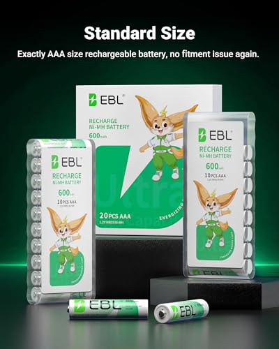 EBL Rechargeable AAA Batteries AAA Solar Battery for Outdoor Solar Lights Garden Light Replacement 1.2V 600mAh Battery AAA Size - 20 Packs