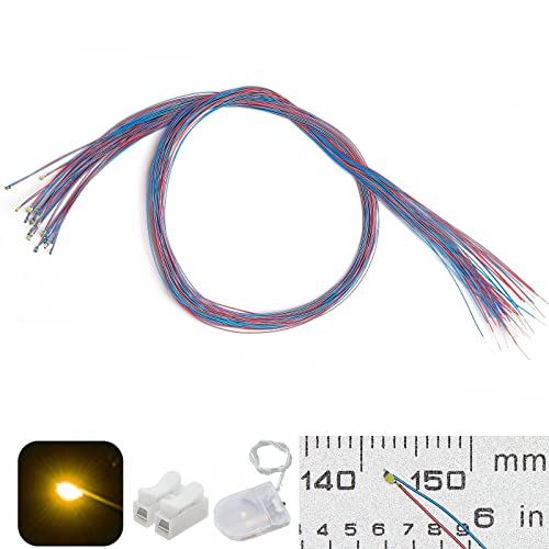 ZZHOB 25pcs Pre-Wired Micro LED Pre-soldered 0402 SMD LEDs with Assembly Accessories for Beginner Model Building (Yellow, 25pcs)
