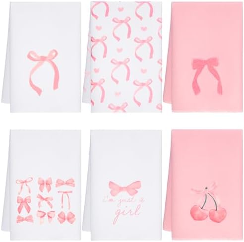 Amazon.com: Macarrie Pink Bow Hand Towels Set Pink Coquette Kitchen ...