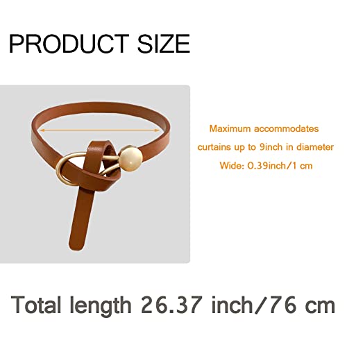 Leather Curtain Tie Backs, 4 Piece Minimalist Leather Drapery Tiebacks, Window Treatment Holdbacks, Housewarming Gift, Modern Home Decor Accessories (Brown) - Thumbnail 2
