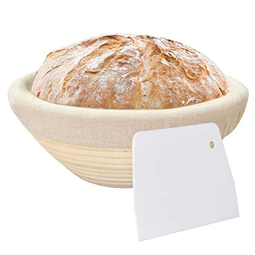 Kastewill - Cesta de fermentación para pan, redonda, hecha a mano, ratán para fermentación, 25 x 8,5 cm, 100% materiales naturales
