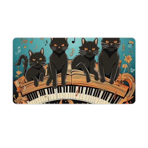 Tapis de souris XXL chat noir sur piano, tapis de bureau en caoutchouc 75x40 cm