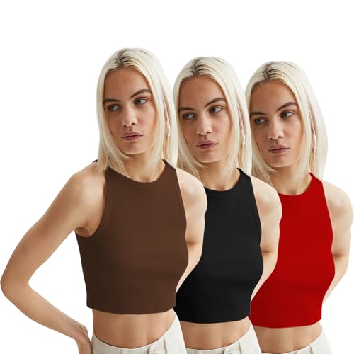 Image of KERI PERRY Tops for Women Crop Top for Women's Tank Activewear Tee Sports Western Casual Cotton Camisole Pack of 3 Combo