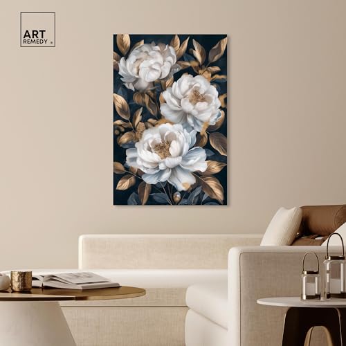 Art Remedy Golden Emblems in White I Canvas Luxury Floral Art, Gallery Wrapped, 36" x 54" by Art Remedy - Used condition - Image 3