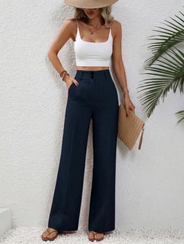 Image of TOPLOT High Waist Korean Trousers for Woman | Premium Wide Leg Palazzo Pant | Full Length with Dual Button & Elastic Band | Comfortable Office Wear & Business Casual Trouser (5272)
