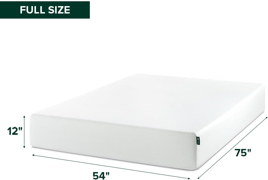 Zinus Green Tea Memory Foam Mattress 12 Inch, Pressure-Relieving Comfort & Full-Body Support, Naturally Fresh, Medium Firm Feel, CertiPUR-US & Oeko-TEX Certified Safe Materials, Full White Full 12in Small Box