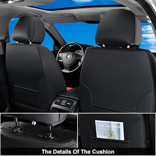 Image of Coverado Car Seat Covers Full Set, Seat Covers for Cars, Car Seat Protector Waterproof, Nappa Car Seat Cushion, Car Seat Covers Front Seats and Back Fit for Most Cars BlackRed